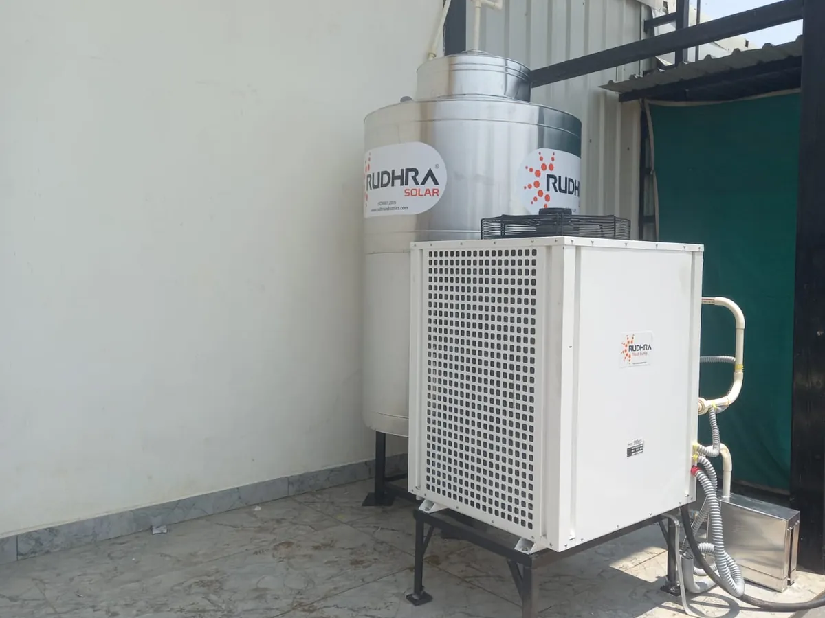 Rudhra heat pump with a Rudhra Solar stainless steel hot-water tank