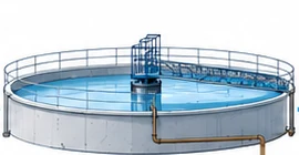 Illustration of a circular clarifier used in civil-based water treatment